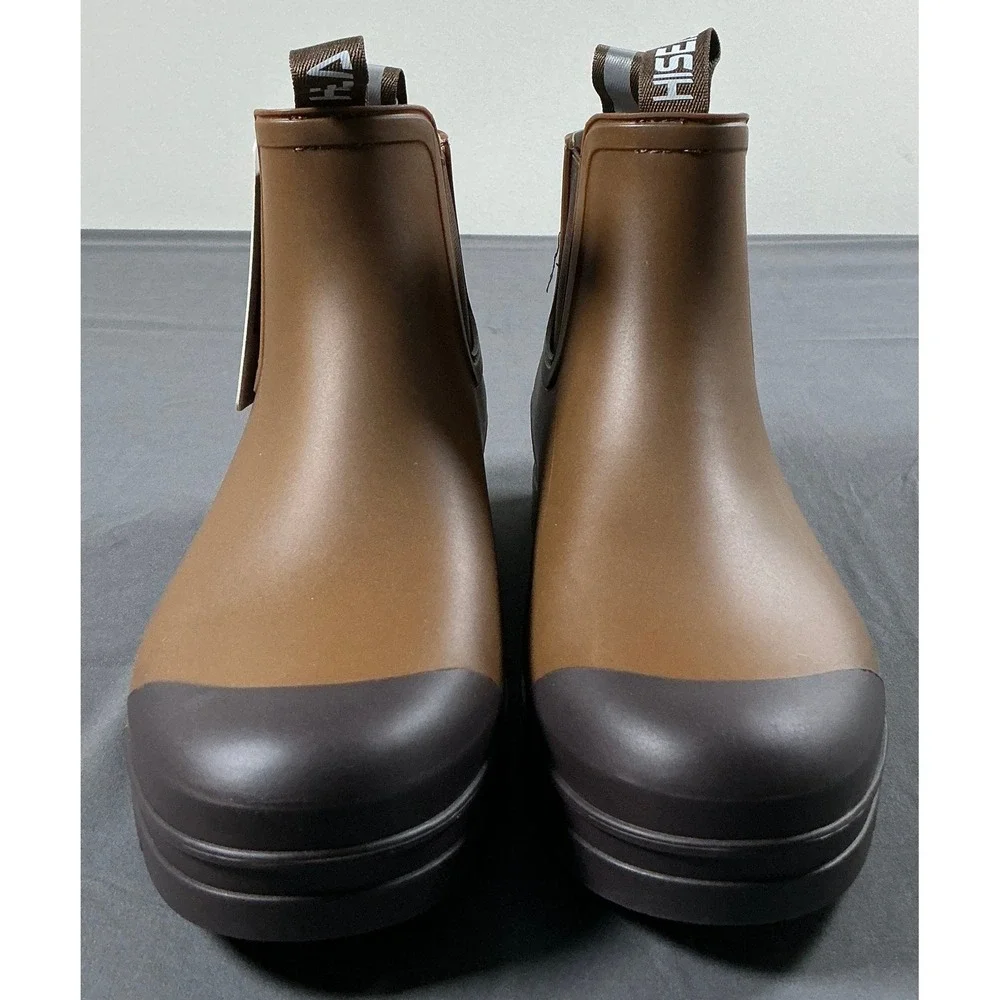 Hisea Womens Brown Waterproof Chelsea Rain Boots Rubber Lug Sole Size 11 NEW